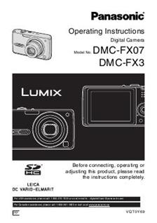 Panasonic Lumix FX07 manual. Camera Instructions.